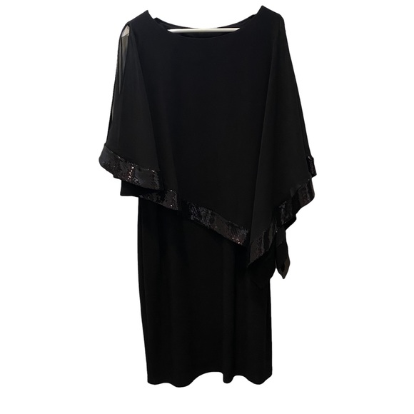 Joseph Ribkoff Dresses & Skirts - Jospeh Ribkoff Size 16 Sequin Trim Cape Overlay Sheath Dress in black